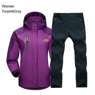 TRVLWEGO Women Jacket Pants Hiking Set Camping Spring Autumn Outdoor Waterproof 20000MM Windbreak Suit Trekking Coat Trousers