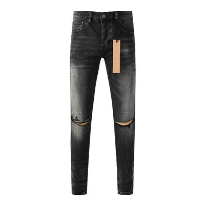 25fw High Street Men's Jeans Paint Hole Trend Low Rise Skinny Denim Pants Pleated Ripped Solid Trousers