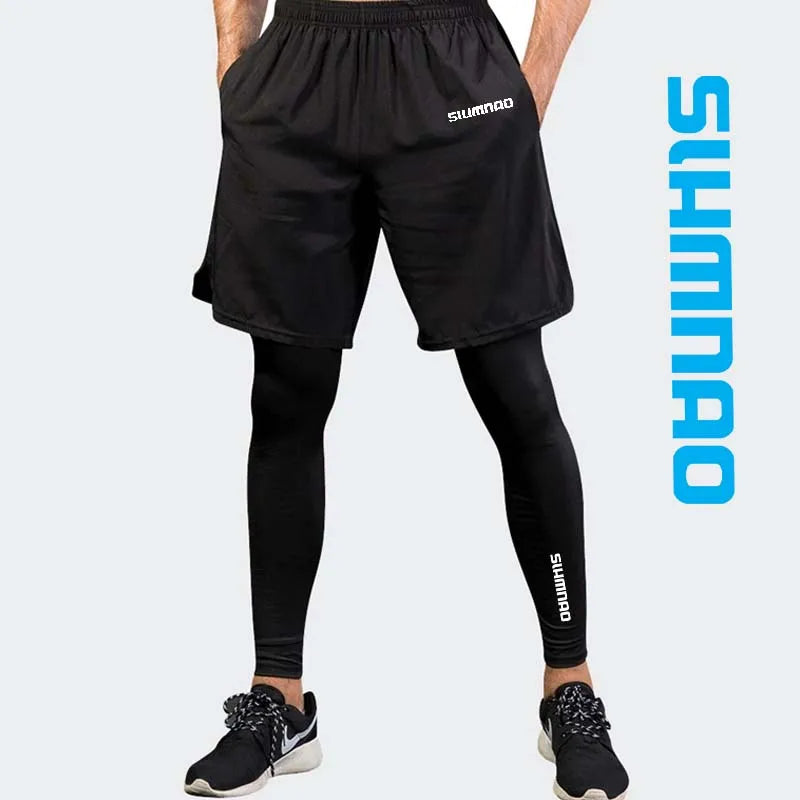 2025 Men's Outdoor Casual Quick Drying Fishing Pants, Cycling, Hiking, and Tight Elastic Two-piece Fitness Running Pants