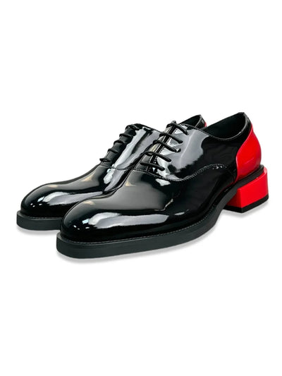 Men's High-End Patent Leather Derby Shoes Square Headed Trendy Lace-Up Patchwork Business Style for 2025