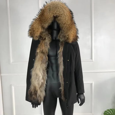 Real Raccoon Fur Coat Men Real Fur Parkas With Hood Warm Winter Men's Parka Natural Fox Fur Large Collar