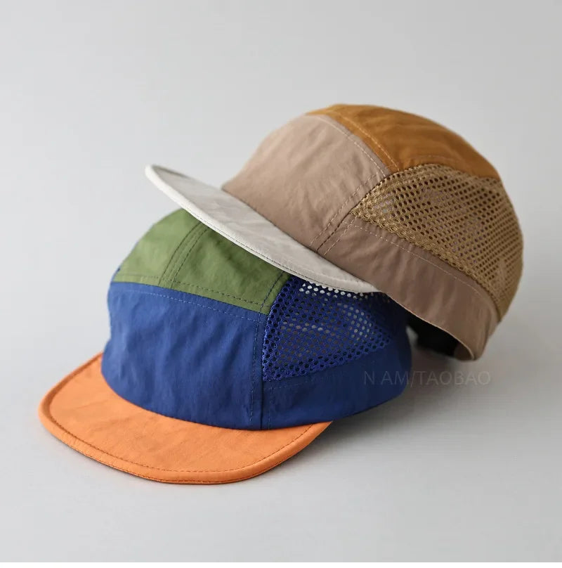 Custome Logo 5-Panel Baseball Cap For Men And Women Outdoor Breathable Mesh Flat Brim Sun Hat Hiking Camping Sports Snapback Hat