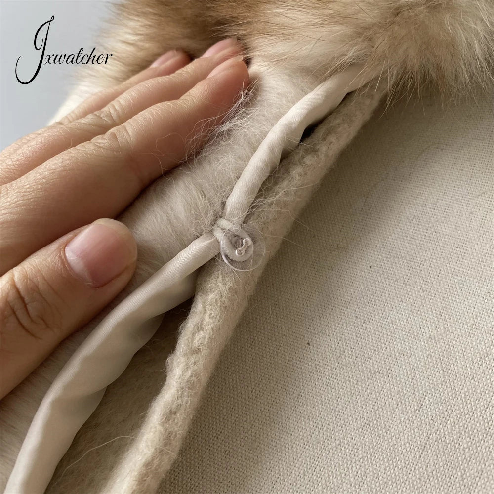 Jxwatcher Women Winter Coat with Real Fur Winter New Style Cashmere Wool Coats Ladies Fashion Luxury Warm Outerwears Female Fall