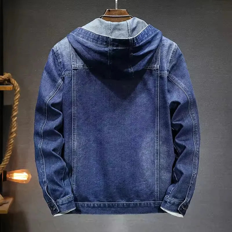 New men's hooded denim jacket Spring and Autumn New Style Trendy street casual regular men's denim tops