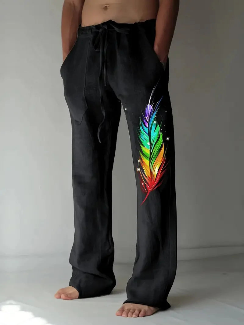 Vintage Coconut Tree Sunset Print men's New Winter Pants Fashion men's Sweatpants Men's Loose Casual Pocket Pull Rope Sweatpants