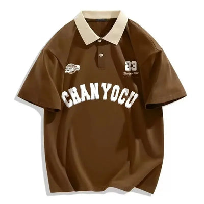 New Style Hong Kong Polo Collar Short Sleeve Men's Casual Overhead Shirt Neutral Leisure Fashion Summer Breathable Loose Fit