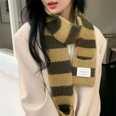 Girl's Striped Long Scarves Y2K Striped Scarf Harajuku Gothic Neck Warm Winter Warm Scarf Thickened Black White Shawl Wrap Women