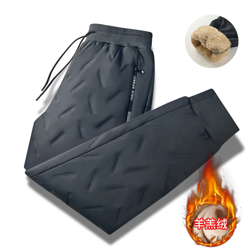 Thiened Lamb Velvet Men's Winter Outdoor Cold-resistant Warm Fce Lined Pants Large Size down Cotton Pants
