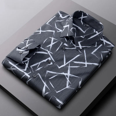 Spring and Autumn new bamboo fiber long sleeve shirt business slim shirt Men's clothing Men's long sleeve printed striped shirt
