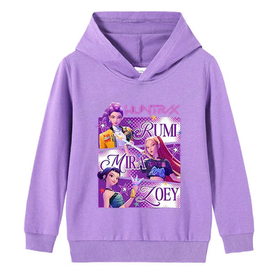 K-pop Demon Hunters Hoodies Girl Thin Hooded Sweatshirt Autumn Tracksuit Hood Sportswear Long Sleeve Pullover Kids Clothing