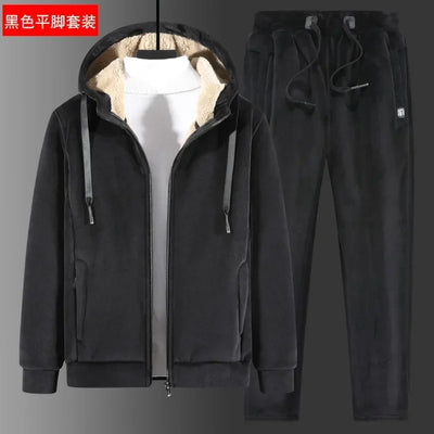 New Men Fleece Suit Two-Piece Plus Velvet Winter Thick Warm Suit Male Lamb Velvet Suit Casual Tracksuit plus Size 8XL 7XL 6XL