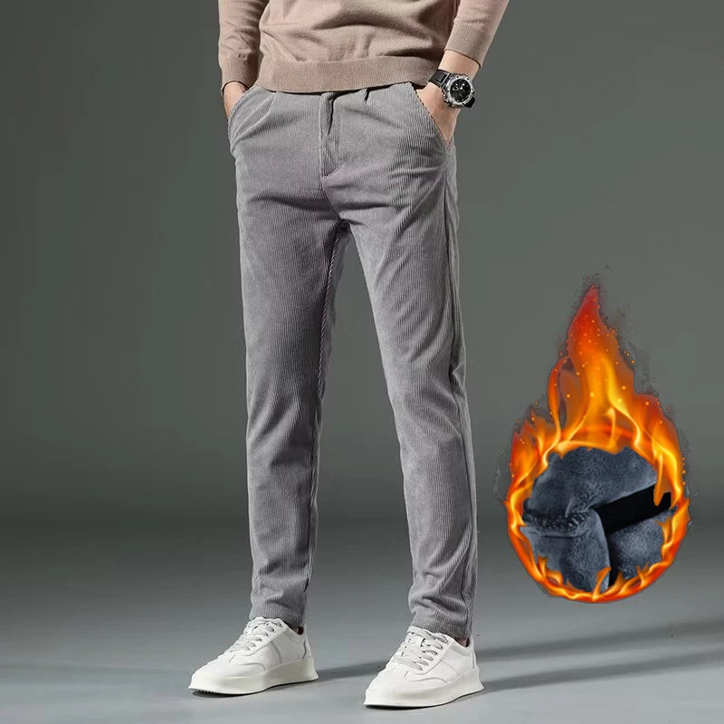 High Quality Brand Men's Corduroy Thicken Pants Fashion Khaki Narrow Leg Casual Pants Thermal Plush Trousers  Autumn Winter Male