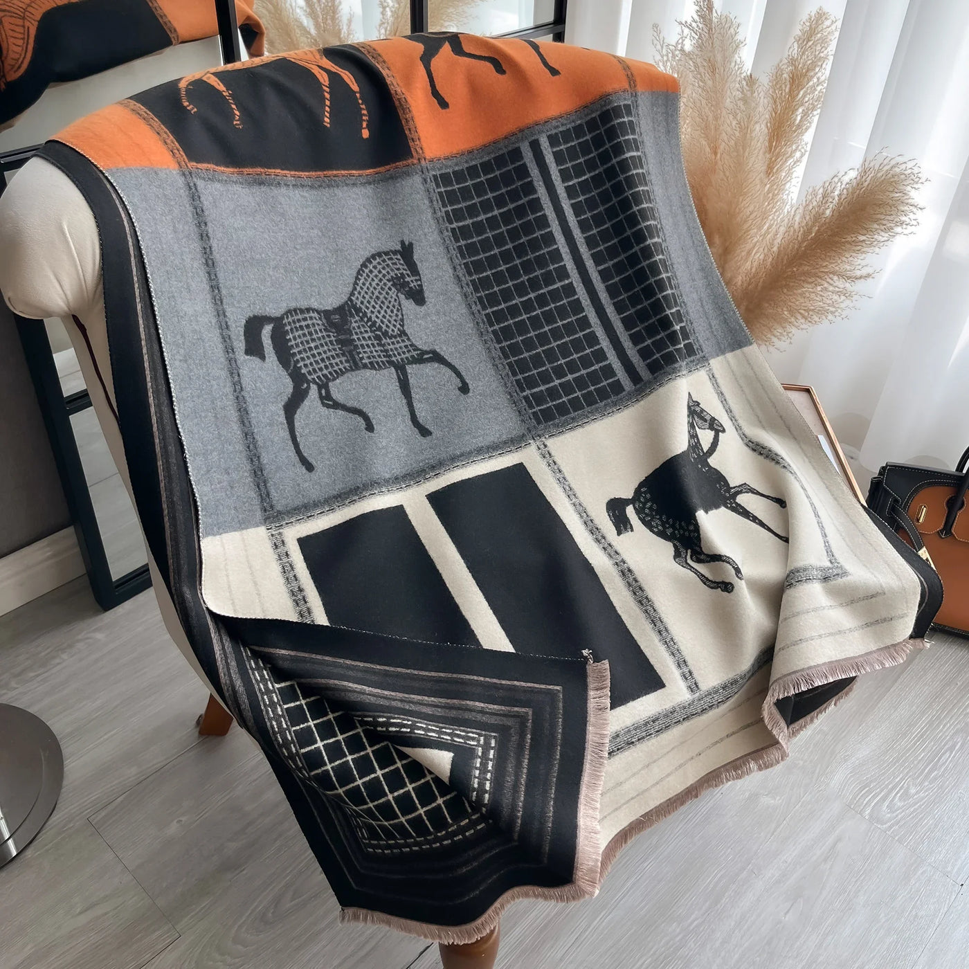 Luxury Winter Cashmere Scarf Women Horse Print Warm Pashmina Blanket Poncho Scarves Female Shawl Wraps Thick Foulard Bufanda