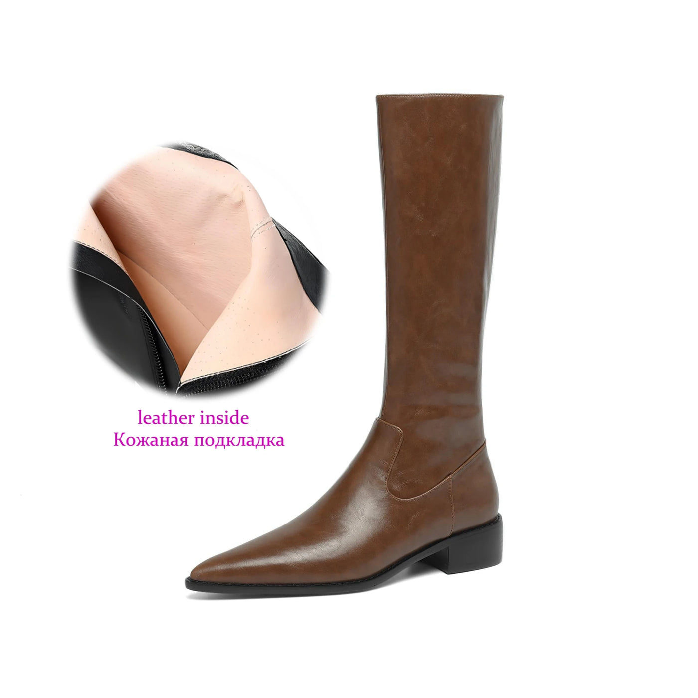 Krazing Pot Cow Skin Ins Pointed Toe Thick Heels Riding Boots British School Slip On French Romantic Model Wear Thigh High Boots