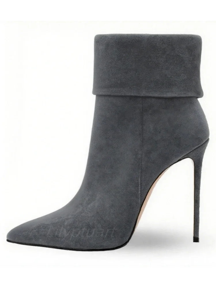 Minimalist Pointed Cuff Boots Women Party Wear Sleek Heels Side Zip Fashion Western Style Chic Pointy Toe Daily Footwear