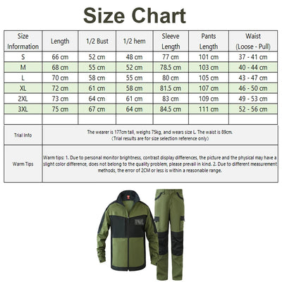 Men's Green Blue Work Suit Work Jacket and Pants with Knee pads Construction Maintenance workers Auto Repair Workwear