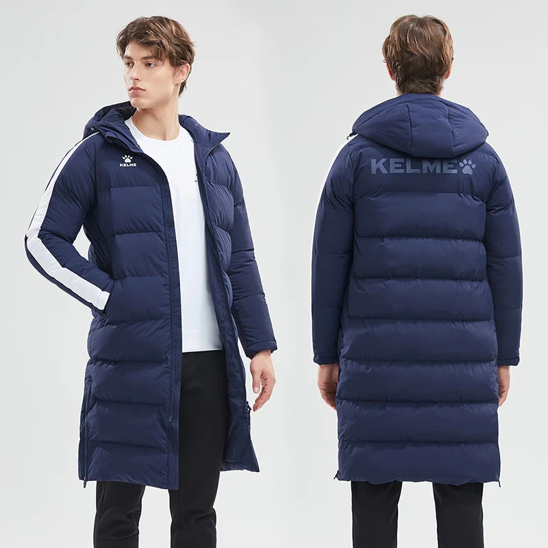KELME Men Winter Jacket Long Solid Sports Training Coat Male Overcoat Outrwear Warm Cotton Padded Winter Coat Women 8261MF1014