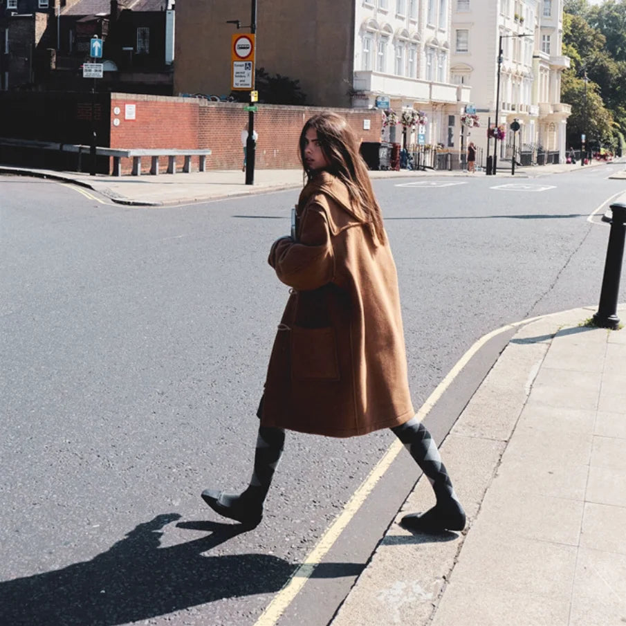 Smoothmo*dbaby Thiened Woolen Coat with Horn Buttons And Hood Retro Sle Commute Faion Women's Outerwear