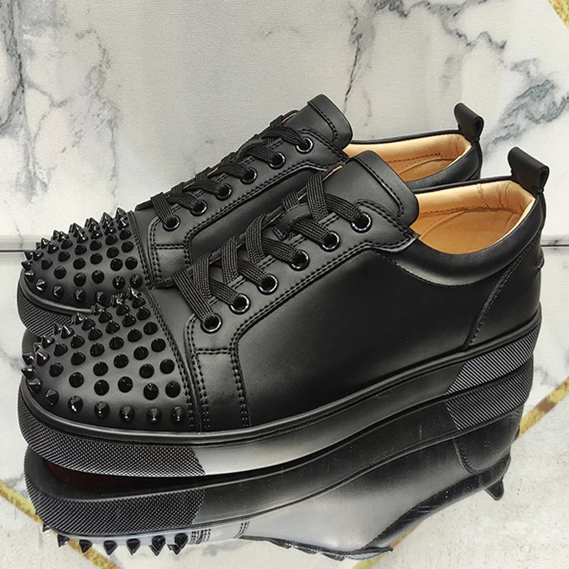 men luxury fashion rivets shoes cow suede leather studded shoe party nightclub dress flat platform sneakers breathable footwear