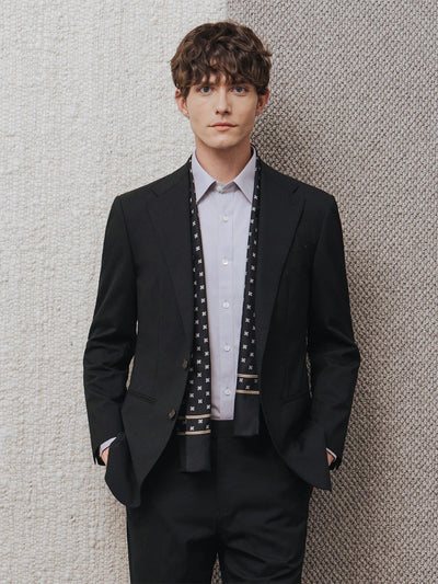 Men's Black 97% Wool Suit Set - Easy Care Business & Wedding Blazer with Dress Pants, Versatile Office-to-Event Formal Attire