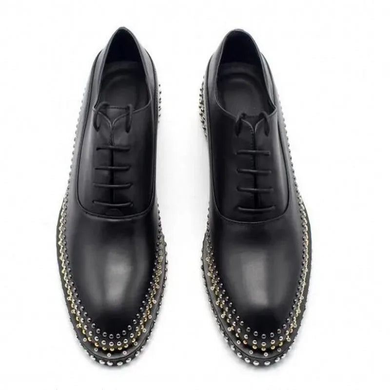 Handmade Rivets Brogue Shoes Wedding Dress Shoe Cow Genuine leather Men Oxfords  Plus Size 38-45