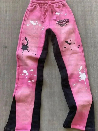Y2K Streetwear Sweatpants Men Women Harajuku Hip Hop Letter Pattern Print Casual Pants Black Drawstring Trousers