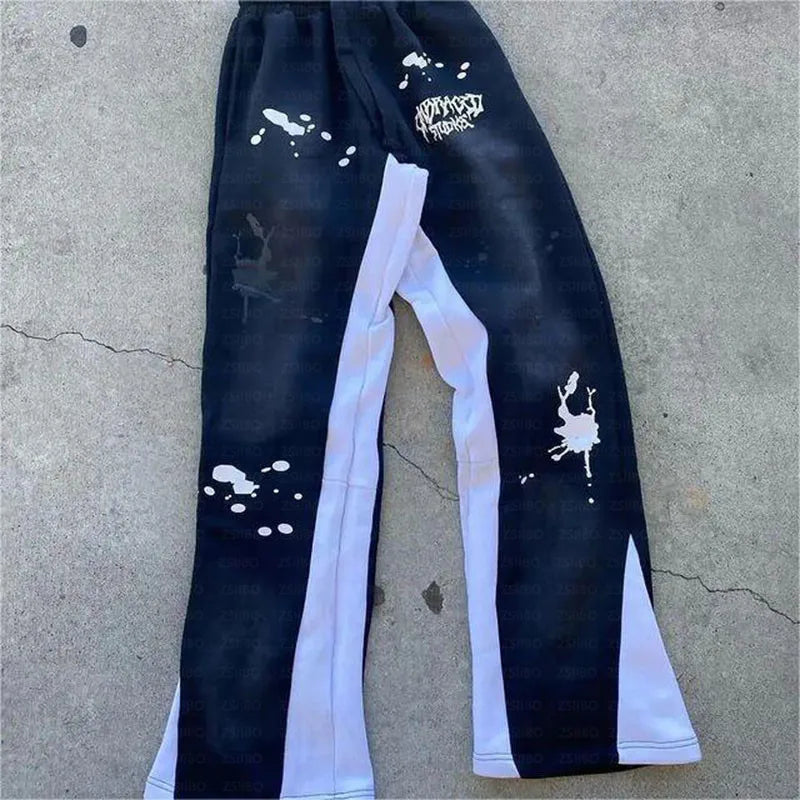 Y2K Streetwear Sweatpants Men Women Harajuku Hip Hop Letter Pattern Print Casual Pants Black Drawstring Trousers