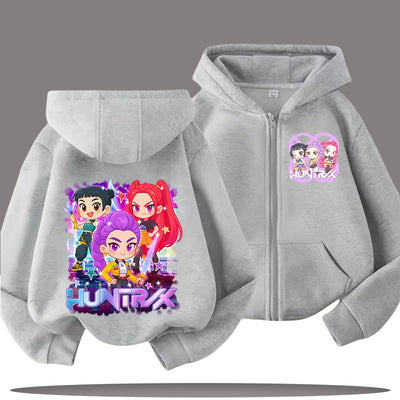 2026 Funny Zip Up Sweatshirts Kpop Demon Hunters Hoodie Children Clothes Kid Girl Boy Sweatshirt Zipper Hoody Baby Casual Top