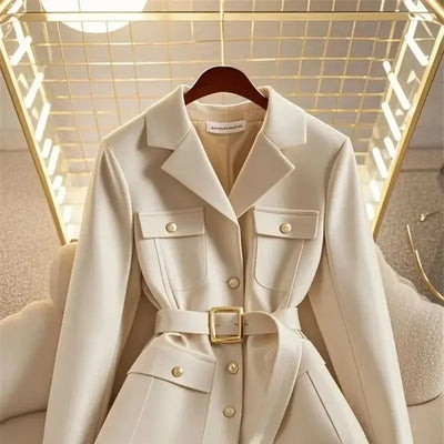 New High End Fashion Suit Jacket Coat Women Elegant Celebrity Pocket Long Sleeve Lapel Slim Blazer Outerwear Office Lady Tops