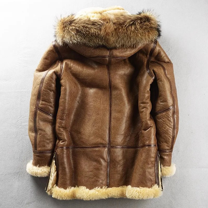 YR!Wholesales.Classic bomber real fur jacket.Long Warm winter thick wool coat.Luxury genuine leather cloth,natural shearling
