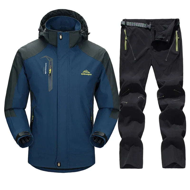Outdoor Waterproof Hiking Jacket Sets Men Spring Breathable Hooded Coat Trekking Camping Climbing Quick-Drying Trousers Suit