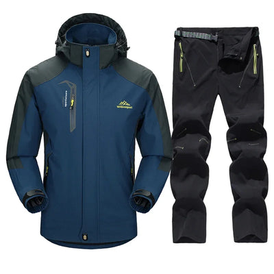 Outdoor Waterproof Hiking Jacket Sets Men Spring Breathable Hooded Coat Trekking Camping Climbing Quick-Drying Trousers Suit