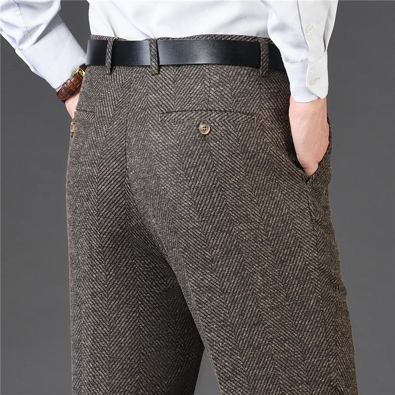 Autumn and Winter Men Thick Woolen Cloth Suit Pants Casual Straight Drape Korean Fashion Business Trousers Male Clothing Q78