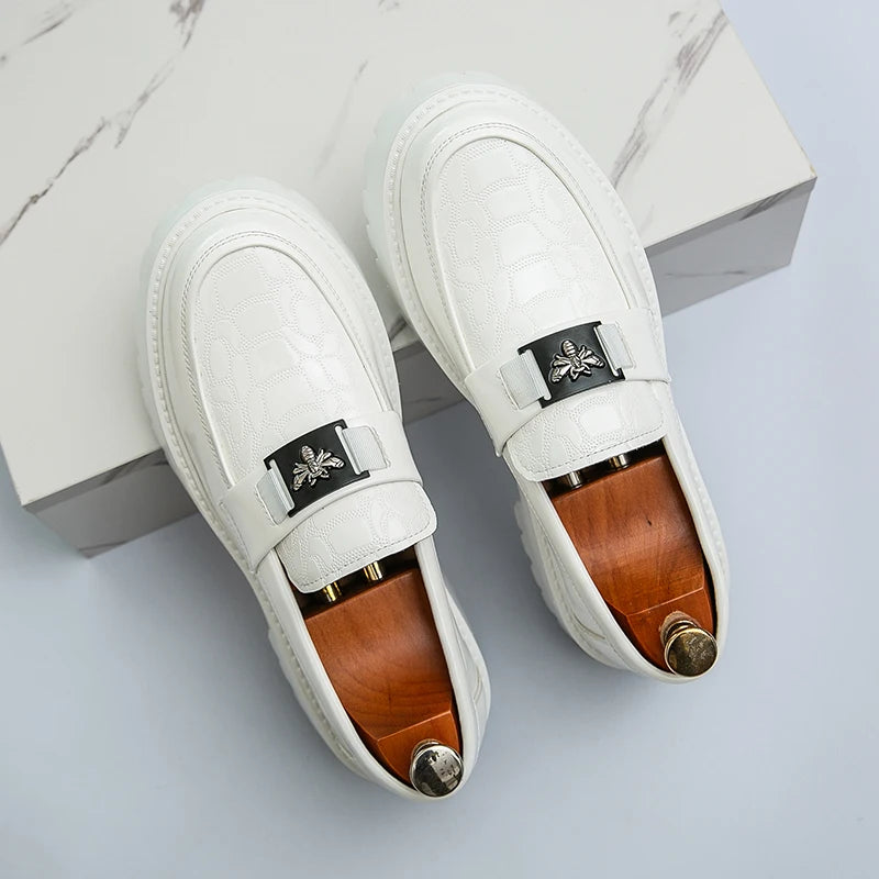 2025 Men's Round Toe Thick Soled Light Luxury Leather Shoes Loafers Non Slip Comfort Fashio Business Office Formal Dress Shoes