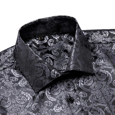 Jacquard Silk Mens Shirts Pink Blue Red Green Gold Long Sleeve Single Breasted Lapel Shirt Blouse Outerwear Wedding Business