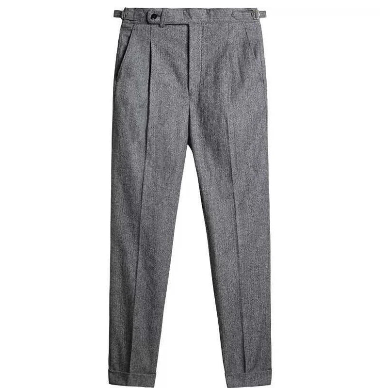 Vintage Naples Wool Herringbone Pants Autumn and Winter American-Style Coarse Twill British Slim-Fit Casual Pants
