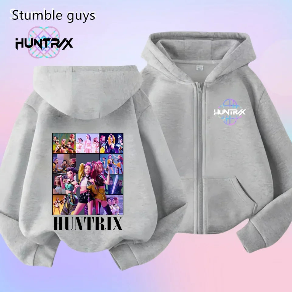 Autumn New KPop Demon Hunters Kids Boys Girls Zipper Hoodie Long Sleeve Sweatshirt Anime Clothes Trendy