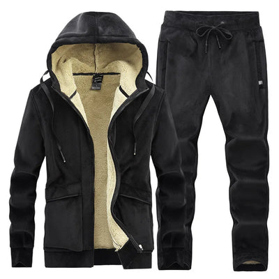 Cashmere Mens Fleece Warm Tracksuit Male Winter Warm Hooded Fashion Sets Mens Hoodies + Pants Sportswear Sets WinterThick Set