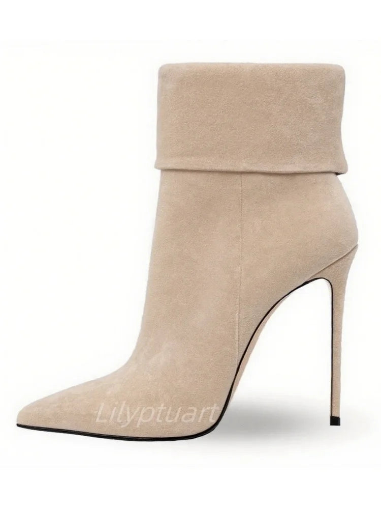 Minimalist Pointed Cuff Boots Women Party Wear Sleek Heels Side Zip Fashion Western Style Chic Pointy Toe Daily Footwear