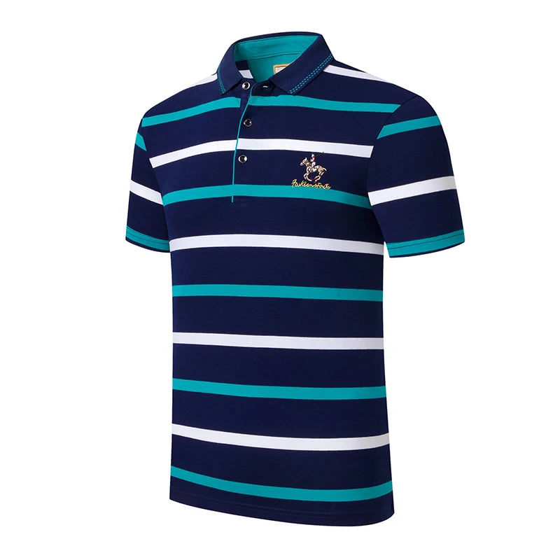 New Summer Men Classic Striped Polo Mens Cotton Short-Sleeved Embroidered Business Casual Hot Polo Shirt Male Dropshipping