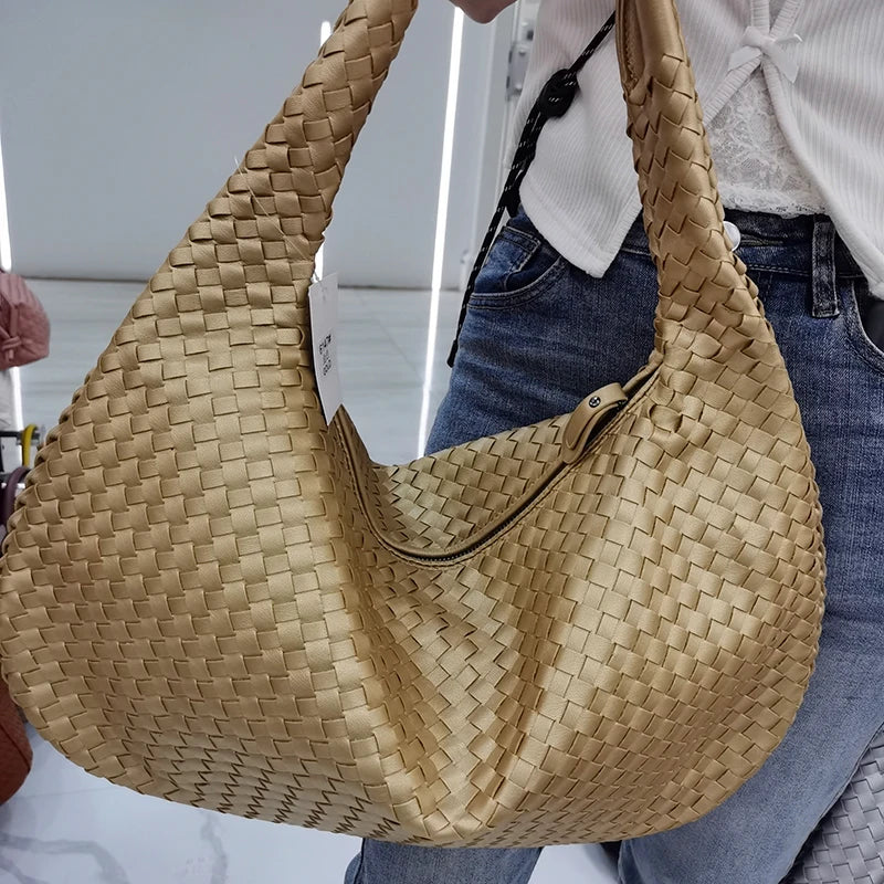 2025 Trendy Woven Hobo Bag for Women Vegan Leather Handmade Tote Handbag Fashion Large Capacity All-Match Shoulder Underarm Bags