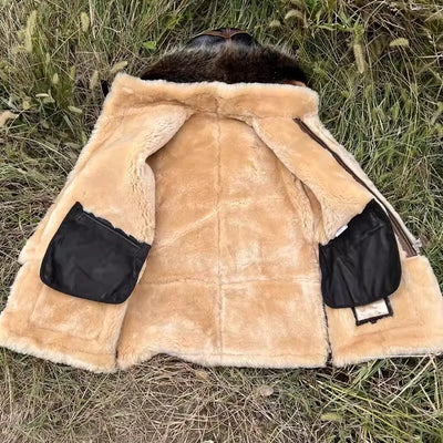 YR!Wholesales.Classic bomber real fur jacket.Long Warm winter thick wool coat.Luxury genuine leather cloth,natural shearling