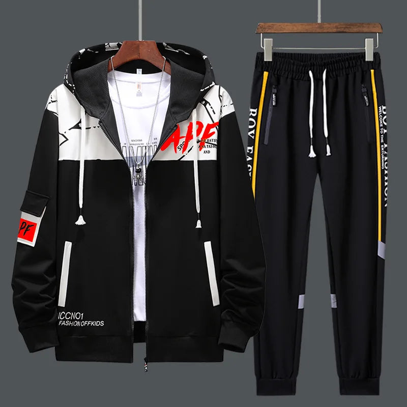 Men Tracksuit Sweat Suits Mens Patchwork 2 Piece Hoodie+Pants Set Hip Sweatpants Hop Fashion Streetwear Sports Clothing Set 4XL