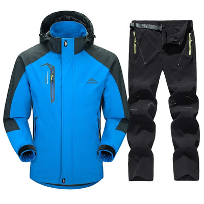 Outdoor Waterproof Hiking Jacket Sets Men Spring Breathable Hooded Coat Trekking Camping Climbing Quick-Drying Trousers Suit