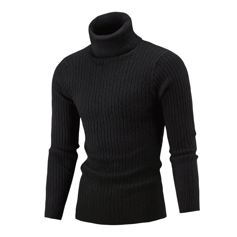 2025 Winter Men's Sweater Casual Slim Fit High Neck Pullover High Quality Elastic Pink Sweaters Knitted Sweater Men
