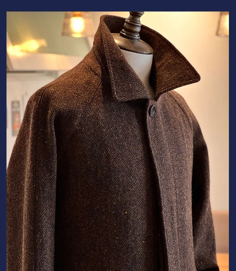 Men's Tweed Balmacaan Coat Color Speckled Pattern Classic Elegant Style Windbreaker