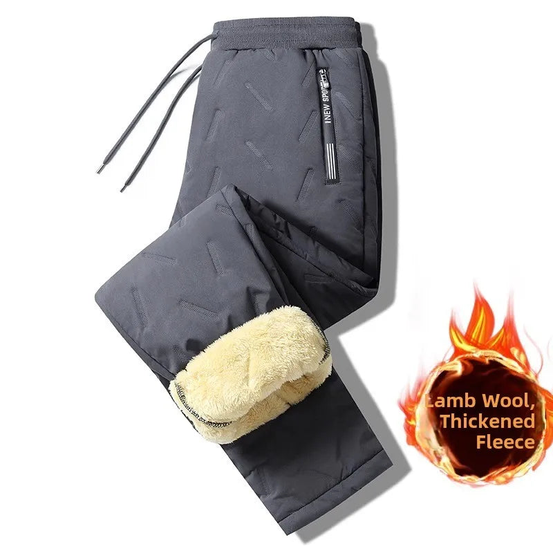 Men's Thiened Lamb Velvet Cotton Pants Autumn Winter Casual Warm Windproof Trousers for Working Outdoor Long Loose Fit Jeans