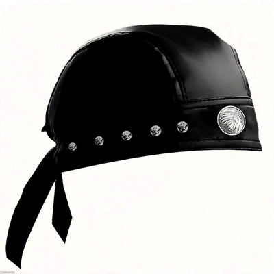 Black Leather Skull Bandana Motorcycle Helmet – Edgy Halloween Gift for Urban Biker Cosplay