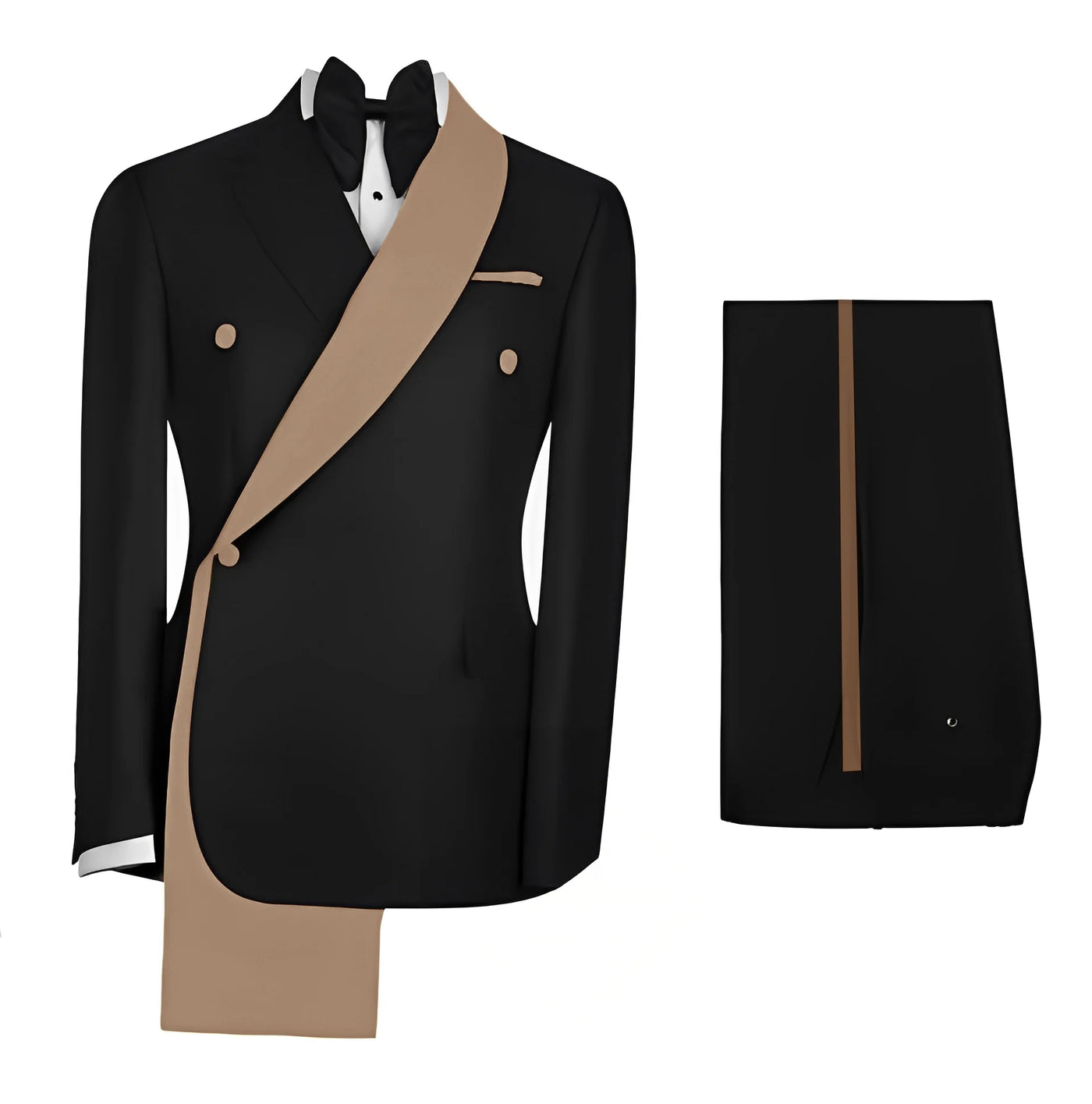 Fashionable Men's Suit 2 piece Set Black Jacket With Gold Collar Wedding Groom Tuxedo Classic Men's Tailored Blazer Pants