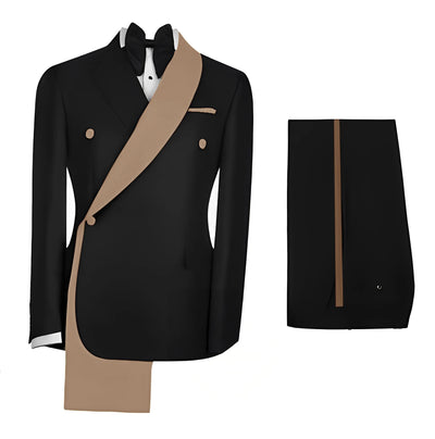 Fashionable Men's Suit 2 piece Set Black Jacket With Gold Collar Wedding Groom Tuxedo Classic Men's Tailored Blazer Pants
